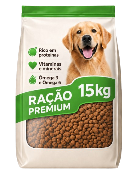 Saco de 15 kg de ração premium para cães